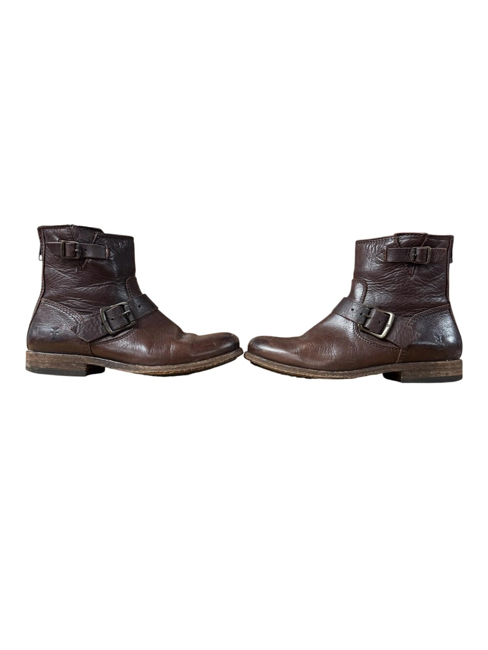Frye Ankle Boots Womens Size 6.5 Brown Leather Buckle Zip Moto Booties 4001